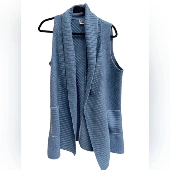 Habitat Sweaters - Habitat Sweater Vest Open Cardigan Textured Blue Size Small Lagenlook